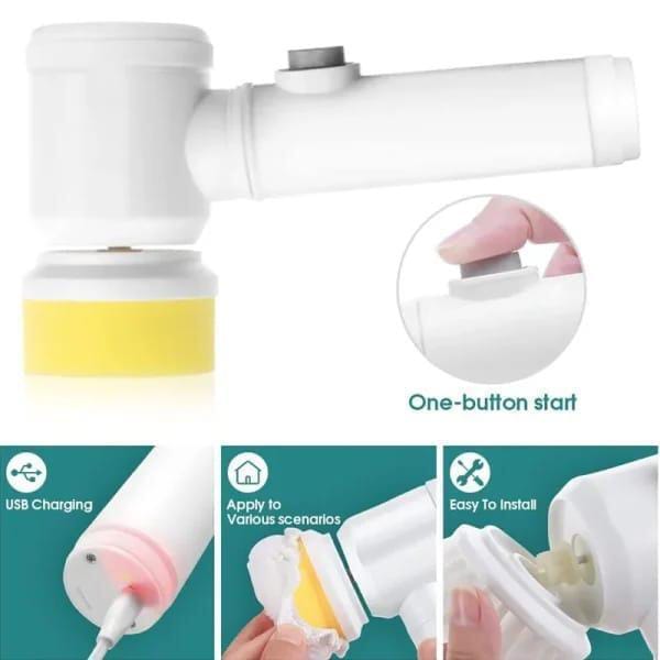 Electric Cleaning Brush Bathroom Scrub Kitchen Cleaning Tool USB 5 in 1 Handheld Bathtub Brush Electric Brush to Clean Sink
