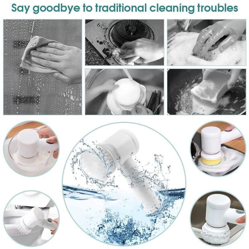 Electric Cleaning Brush Bathroom Scrub Kitchen Cleaning Tool USB 5 in 1 Handheld Bathtub Brush Electric Brush to Clean Sink