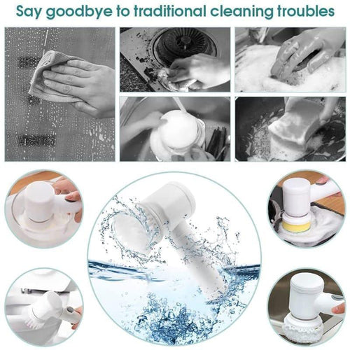 Electric Cleaning Brush Bathroom Scrub Kitchen Cleaning Tool USB 5 in 1 Handheld Bathtub Brush Electric Brush to Clean Sink
